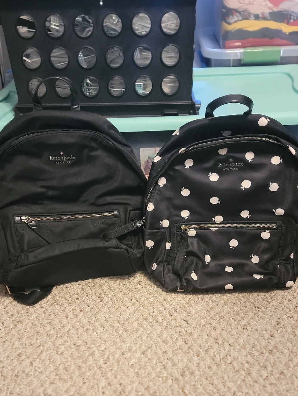 kate spade black nylon medium backpacks - One black, One black with white apples - Picture 1 of 1